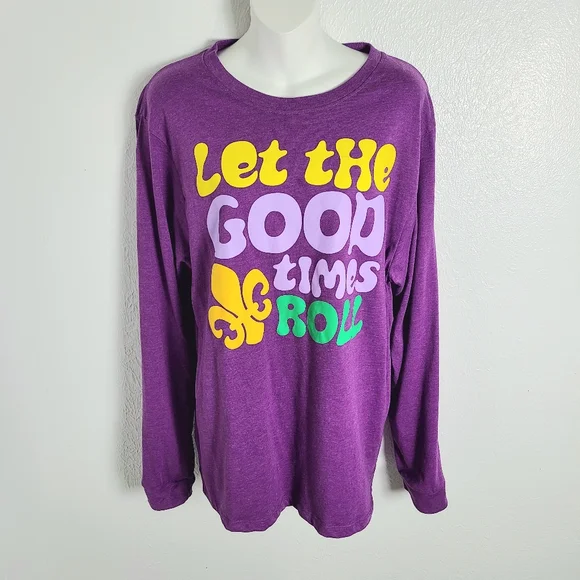 Mardi Gras Purple Long Sleeve Shirt - Let the Good Times Roll, Size Large, NWOT - Picture 1 of 6